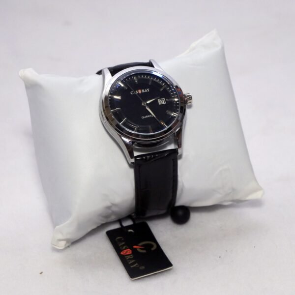 CASSRAY WATCH CRW010 – With Date Automation & Black Leather Strap & Silver Dial